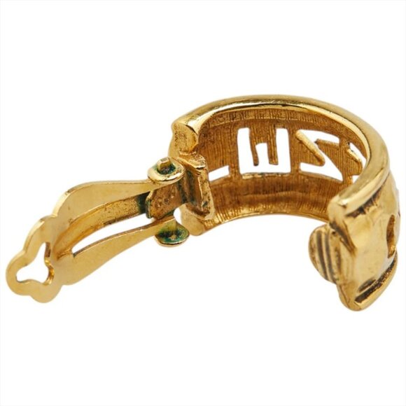 CHANEL Logo Hoop Clip-On Earrings Gold Tone Auth #1283 - Picture 5 of 6